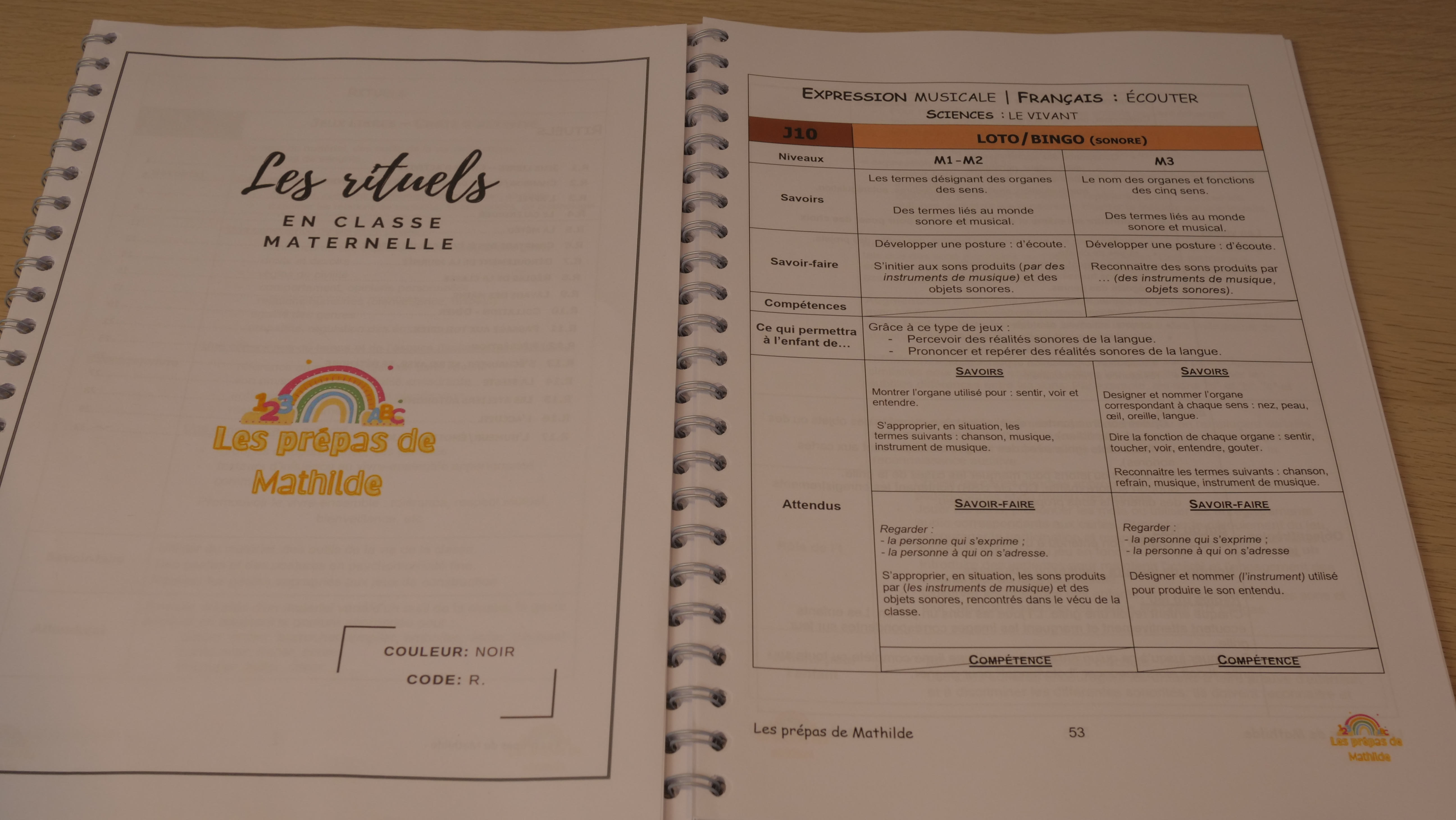 Page intérieure du dossier Rituels ouverte - Loto Bingo sonore