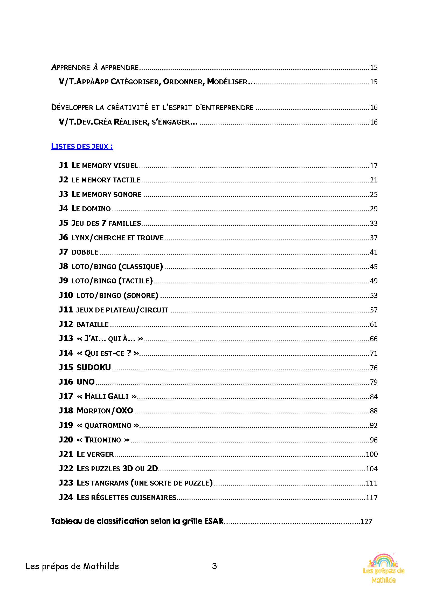 Table des matières Jeux